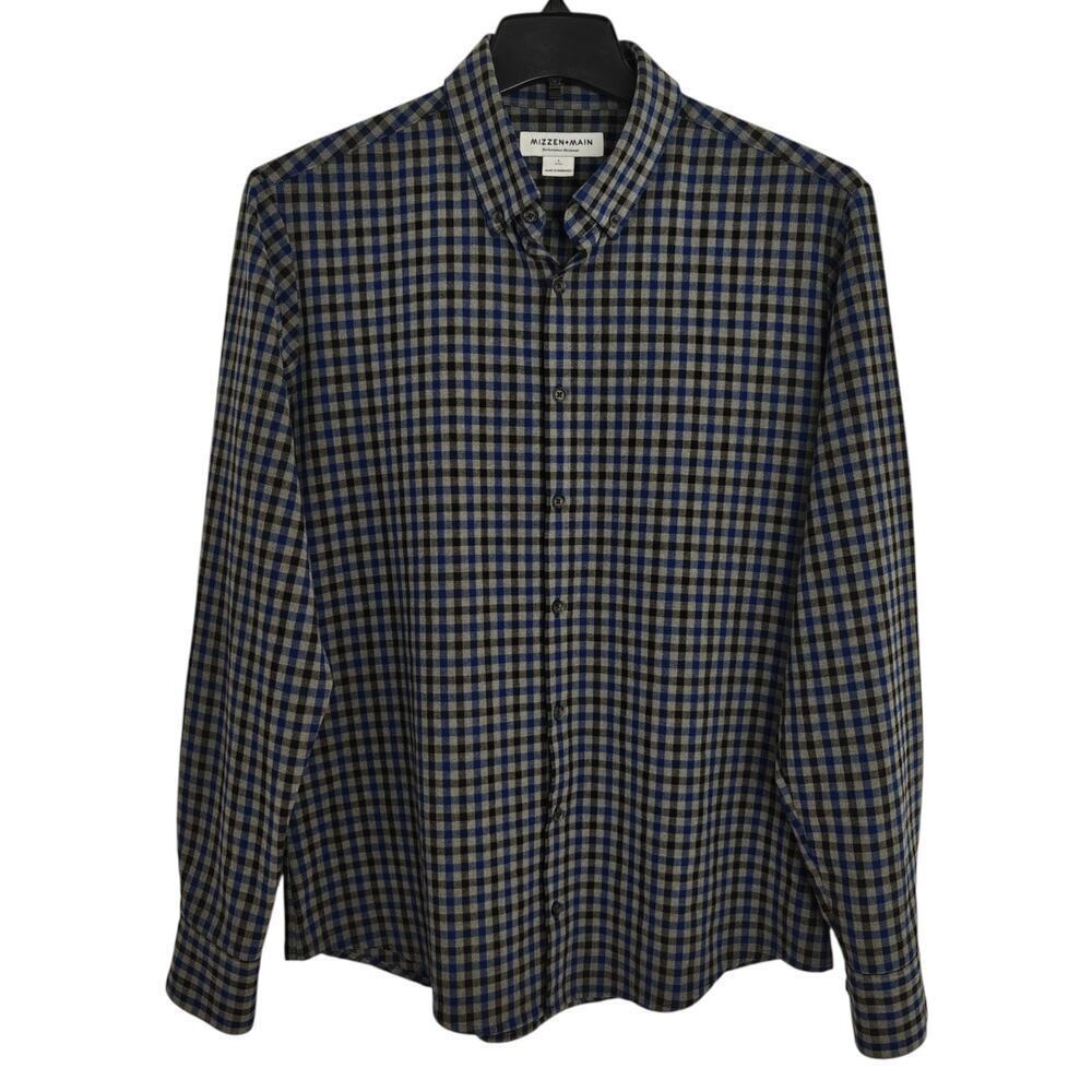 Mizzen+Main City Flannel Trim Fit Button Down Shirt Size Large Blue Gray Check